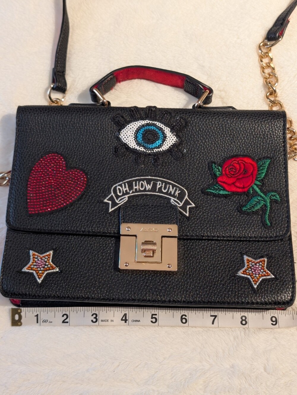 Aldi Black Embellished Punk Patch Leather Crossbody Bag. Unique.